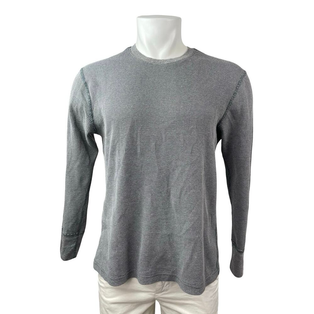 Men's Gray Textured Knit Long Sleeve Crew Neck Basic T Shirt Tee Top Size XL